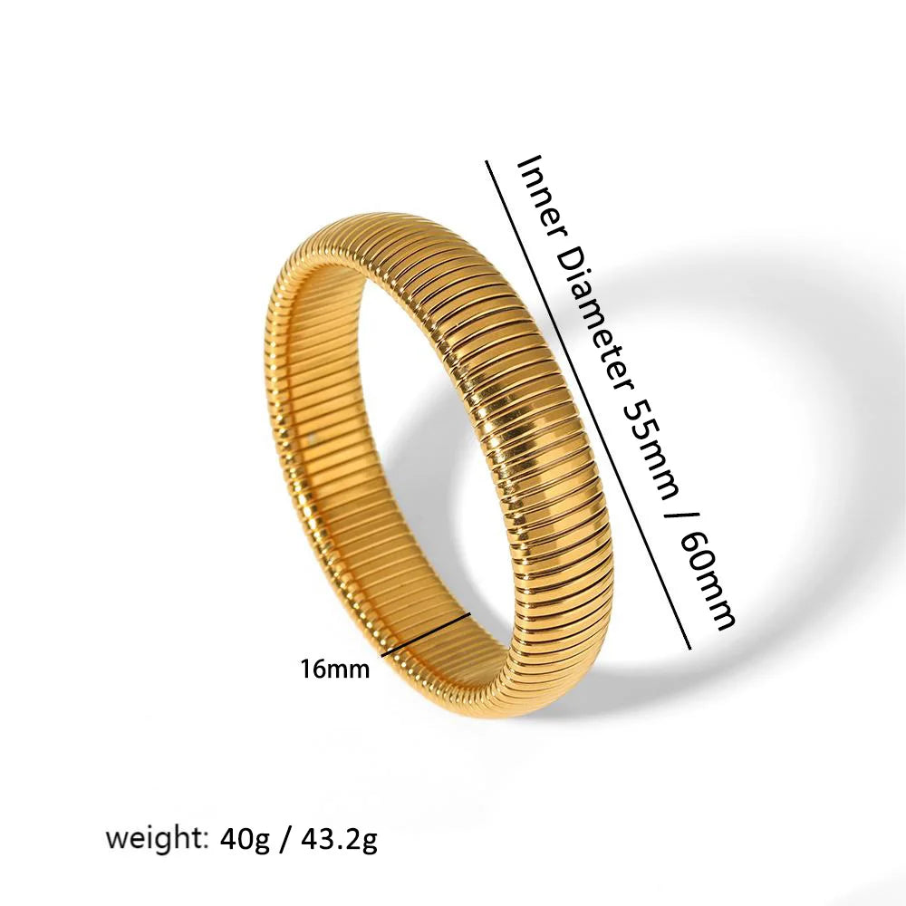 304L Stainless Steel Elastic Bracelet Women 18k Gold Plated Charm Punk Wide Chunky Metal Spiral Bangle pulseras Waterproof