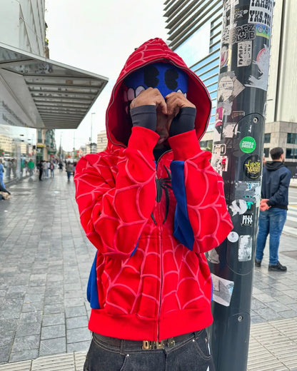 America Classics Gothic Red Spider Print Hooded Cardigan Full Zip Up Loose Men Women Hip Hop Hoodie Jacket Y2k Street Sweatshirt