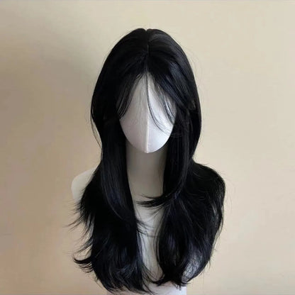 Ashely Black Wig Female Headband Body Wavy Rose Hair Net Models in French Bangs High Quality Simulation Hair Synthetic Wig 가발