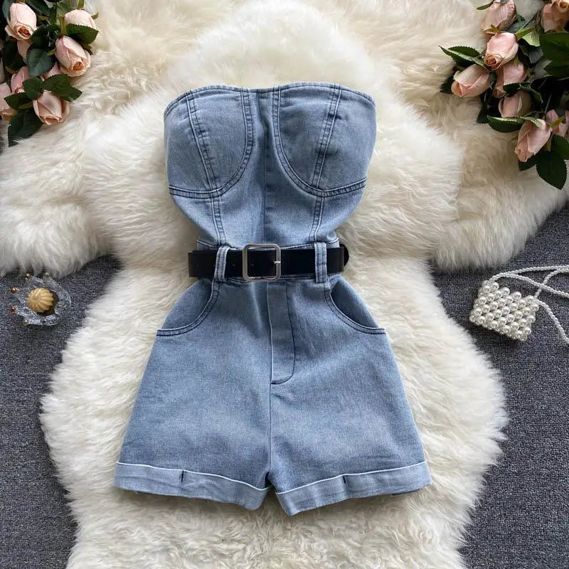 Summer Rompers Women Jeans Jumpsuit off shoulder 2022 Loose Casual Denim Rompers Womens Jumpsuits Wide Leg Casual Denim Overalls