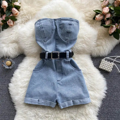Summer Rompers Women Jeans Jumpsuit off shoulder 2022 Loose Casual Denim Rompers Womens Jumpsuits Wide Leg Casual Denim Overalls