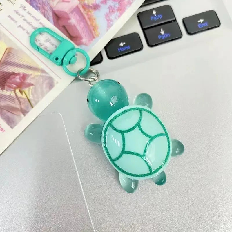 Cute Glow in The Dark Turtle Keychain for Women Girls Backpack Pendant Colorful Tortoise Keyring Student DIY Accessories Gift