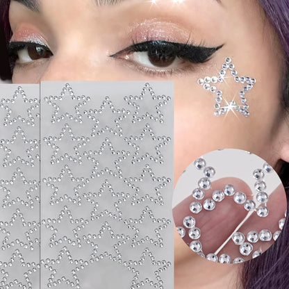 1Pcs 3D Hollow Star/Heart Face Gem Tattoos Stickers Self-Adhesive Crystal Jewelry Tattoo DIY Eye/Body Makeup Decor Rhinestones *