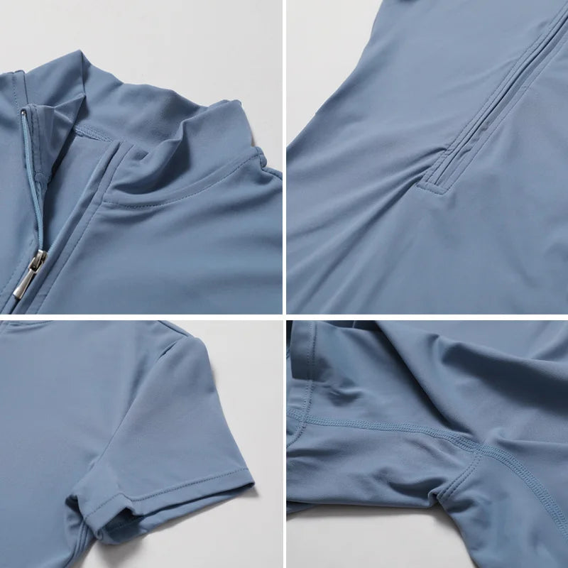 Zipper Dance Gym Jumpsuit Short Sleeve Playsuit Women Romper Sexy Yoga Fitness Overalls One Piece Sports Suit Workout Clothes