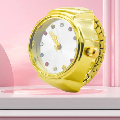 New Hot Sales Creative Diamond-Set Ring Watches With Alloy Cases, Finger Round Dials For Couples And Men