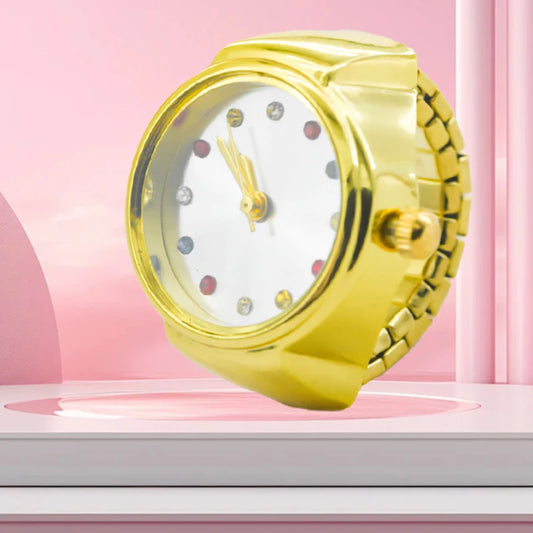 New Hot Sales Creative Diamond-Set Ring Watches With Alloy Cases, Finger Round Dials For Couples And Men