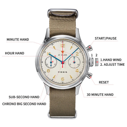 RED STAR 38mm Men's 1963 Chronograph Mechanical Watch Pilot with Seagull Movement ST1901 Air Force Aviation Sapphire Goose 40mm