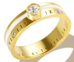 Shiny Crystal High End Non Tarnish Fashion Geometric Open Gold Plated Stainless Steel Rings for Women Wedding Ring Jewelry Gifts