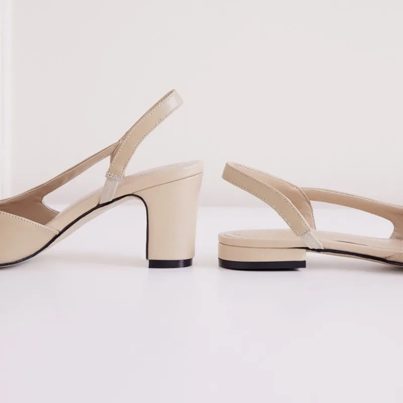 Big Size 45 Women Slingbacks Shoes High Heels Thick High Heel Leather Mixed Colors Pumps Ladies