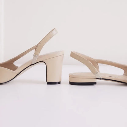 Big Size 45 Women Slingbacks Shoes High Heels Thick High Heel Leather Mixed Colors Pumps Ladies