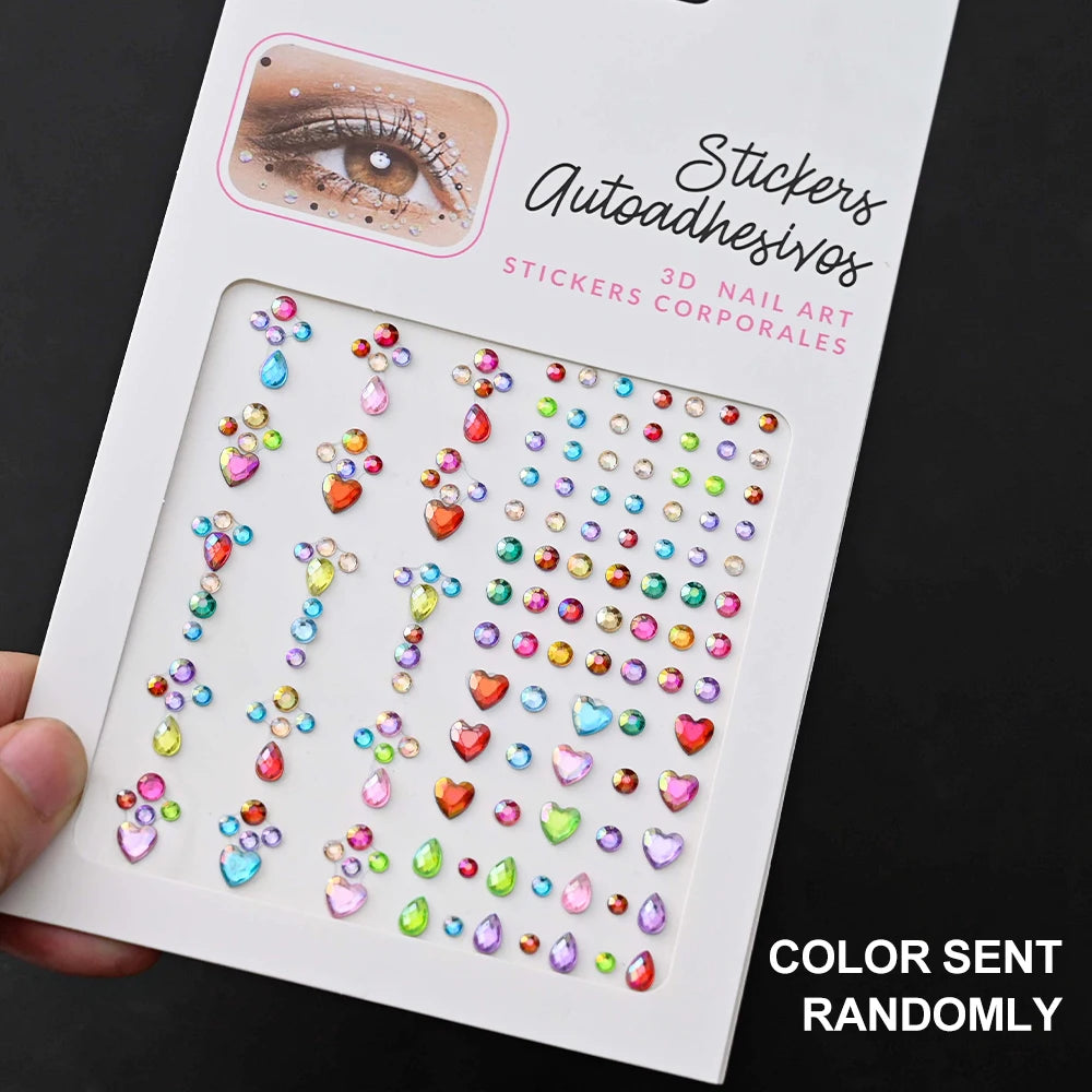 1Pcs Face Diamond Gem Sticker 5D Colorful Rhinestone Tattoo Eyeshadow Stickers fo Festival Nail Body Makeup Bling Jewel DIY Deco