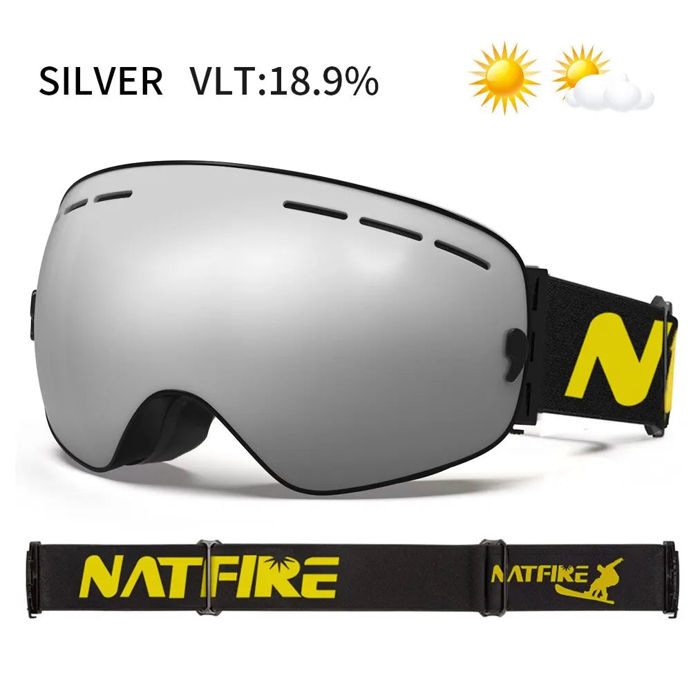 NATFIRE Ski Goggles Double Layers Anti-fog UV400 Snowboard Snow Goggles Snowmobile Glasses Eyewear Outdoor Sport Skiing Googles