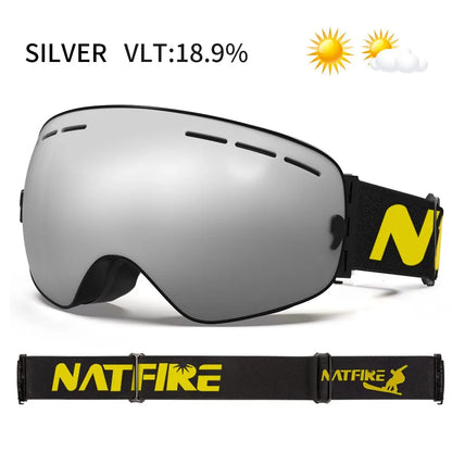 NATFIRE Ski Goggles Double Layers Anti-fog UV400 Snowboard Snow Goggles Snowmobile Glasses Eyewear Outdoor Sport Skiing Googles