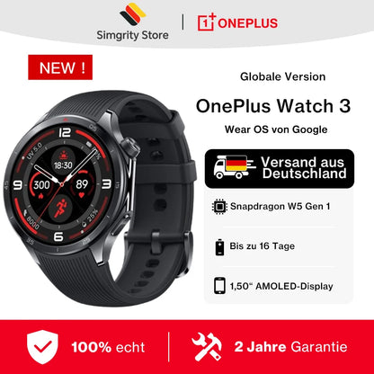 Global Version OnePlus Watch 3 Smart Watch 1.50inches LTPO  AMOLED Display Snapdragon W5 Processor Dual Frequency GPS Wear OS
