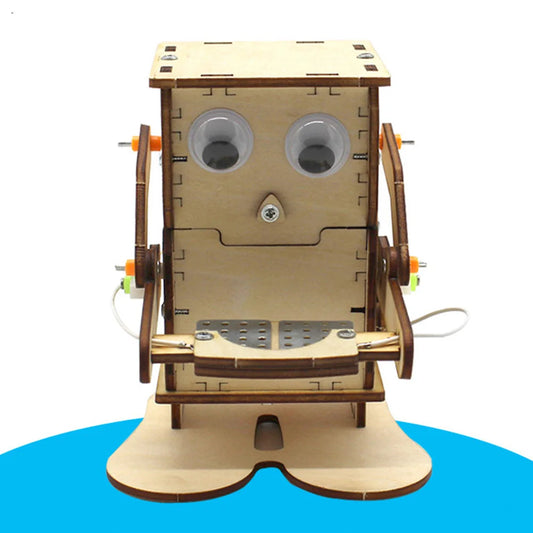 DIY Robot Eating Coin Wood Model Teaching Learning Stem Project Kit for Kid Science Experiment Education Toy Wooden Assemble Kit