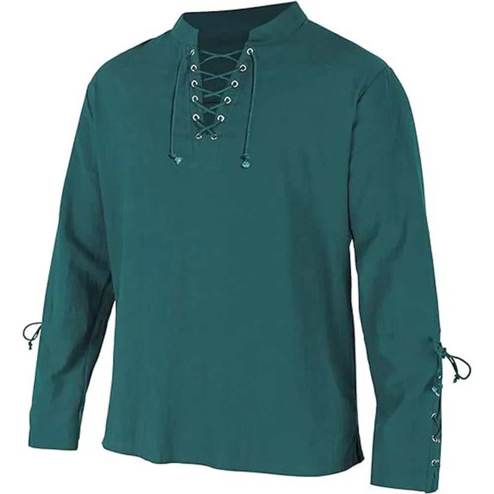 Men's Long Sleeve Shirts Lace Up V-neck Cuff Medieval Pirate Dress Up Streetwear Halloween Gothic Punk Style Men's Clothing
