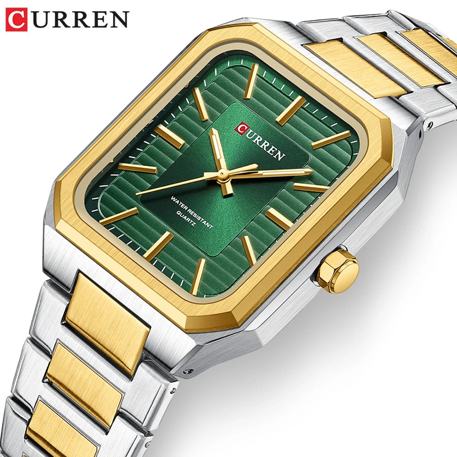 CURREN 8457 Square Minimalist Steel Band Watch Waterproof Couple Watch Men's and Women's Watch with Bar Dial