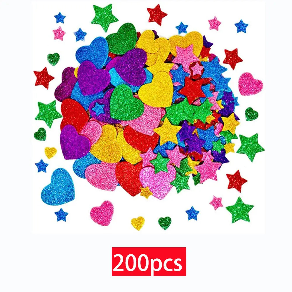 50/200pcs Color Flash foam Star Heart shaped Sticker Self Sticker Children's Reward Sticker Classic Toy Children's Gift