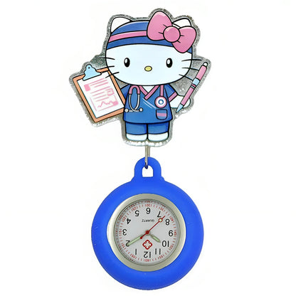 MINISO Lovely Cartoon Kitty Cat Hospital Nurse Doctor Medical Workers Office Badge Reel FOB Pocket Watches Hang Clock Gifts