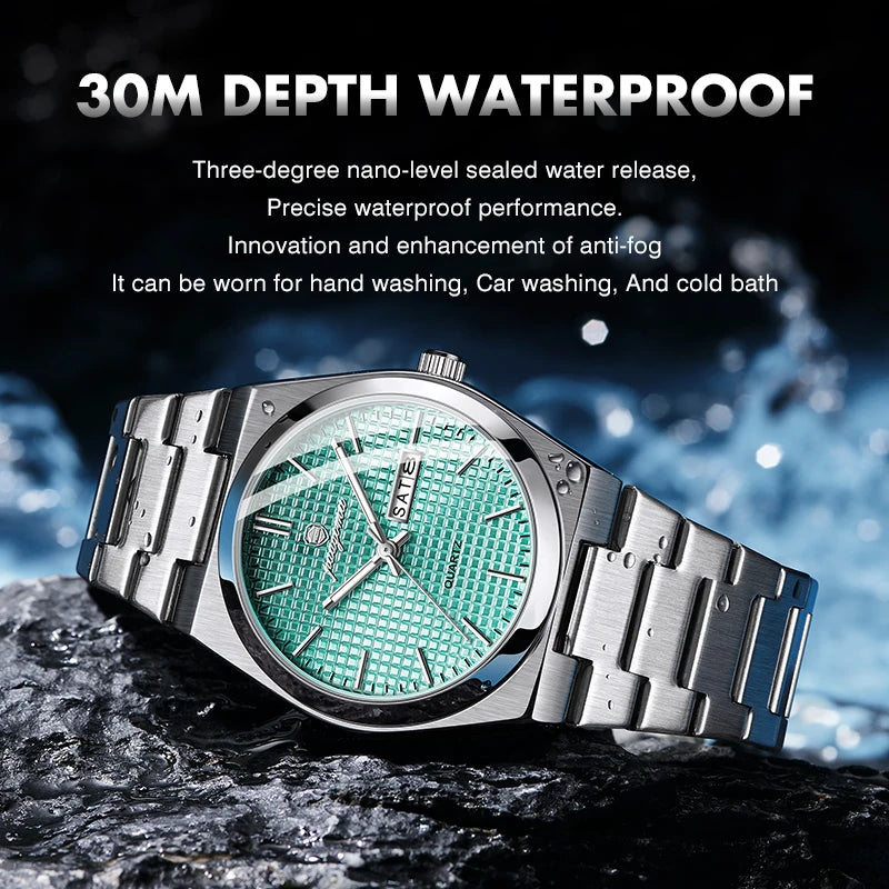 POEDAGAR Luxury Fashion Male Watch Stainless Steel Waterproof Luminous Men's Quartz Watches Casual Date Week Wristwatch For Men