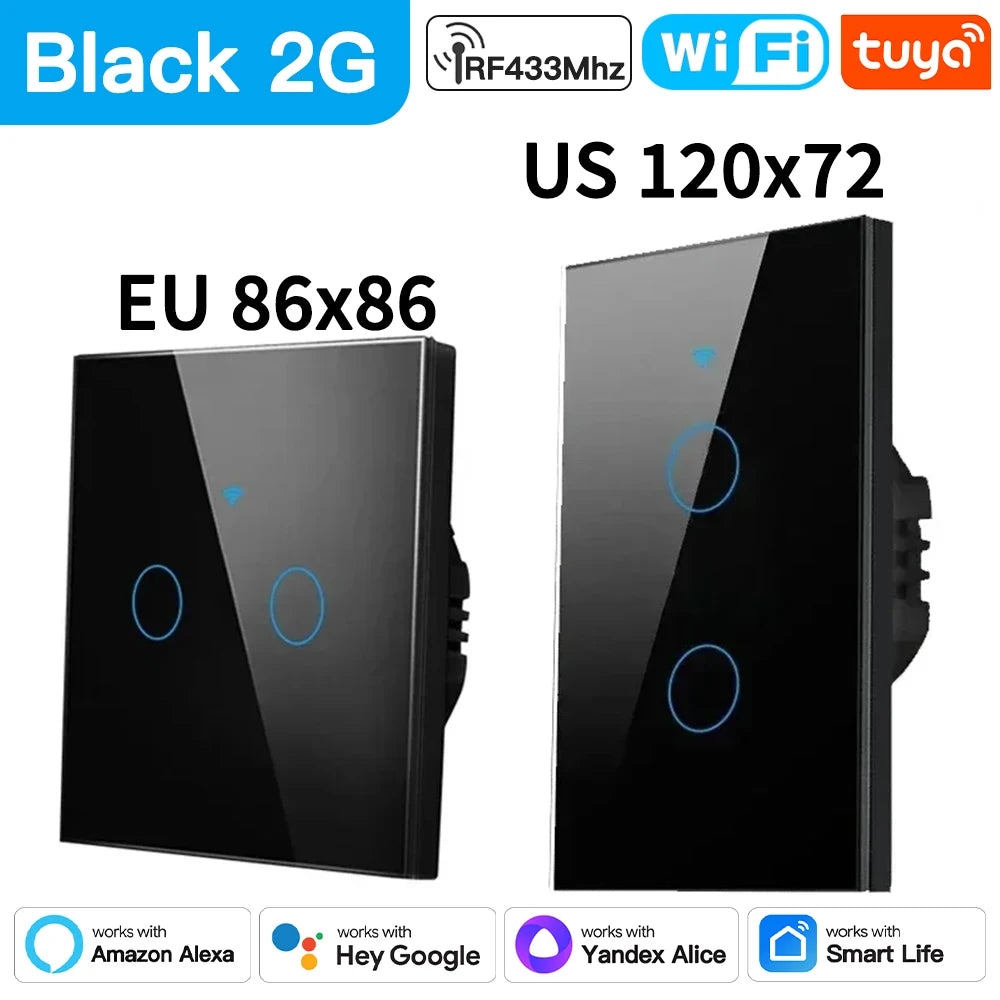 TNCE Tuya Switch WIFI RF US/EU, 1/2/3/4 Gang No/With Neutral Wire Wall LED Light Controller, Smart life, Voice Alexa Google Home
