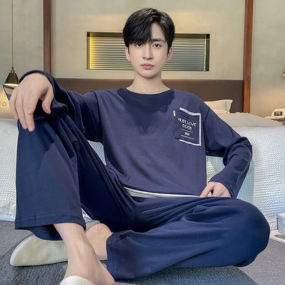 Spring Autumn Plus 4XL Knitted Men's Sleepwear Letter Lattice Pajamas Plaid Pajamas Sets Casual Loungewear Pyjamas Night Fashion