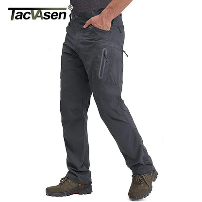 TACVASEN Summer Lightweight Trousers Mens Fishing Pants Outdoor Hiking Nylon Quick Dry Pockets Cargo Pants Casual Work Trousers