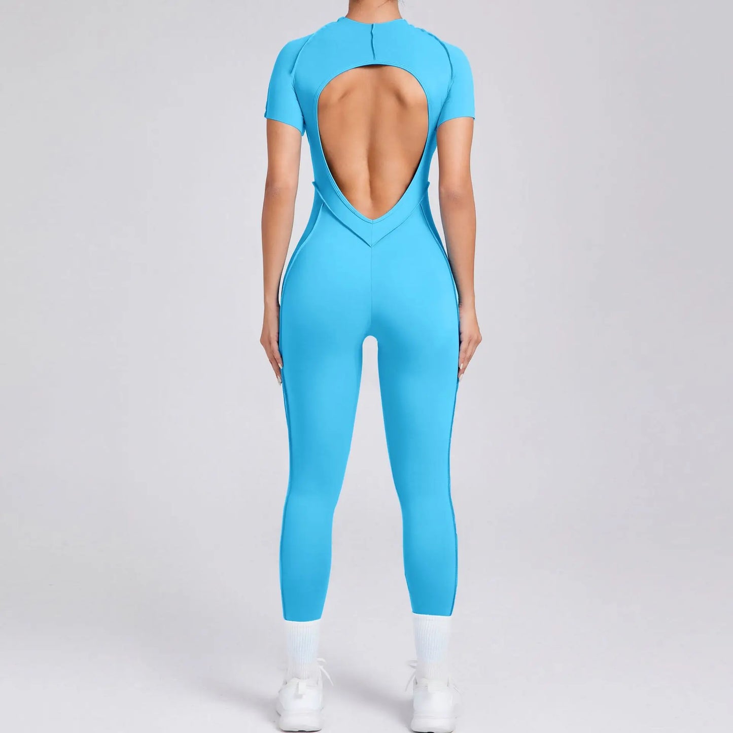 New Women's One-piece chest pad Yoga Jumpsuit leggings Short sleeve Backless Slim Fit Sports Outfit High elasticity soft comfort