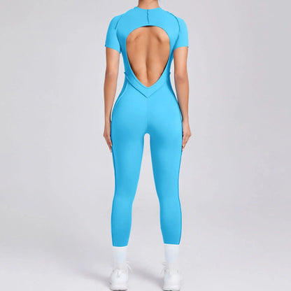 New Women's One-piece chest pad Yoga Jumpsuit leggings Short sleeve Backless Slim Fit Sports Outfit High elasticity soft comfort