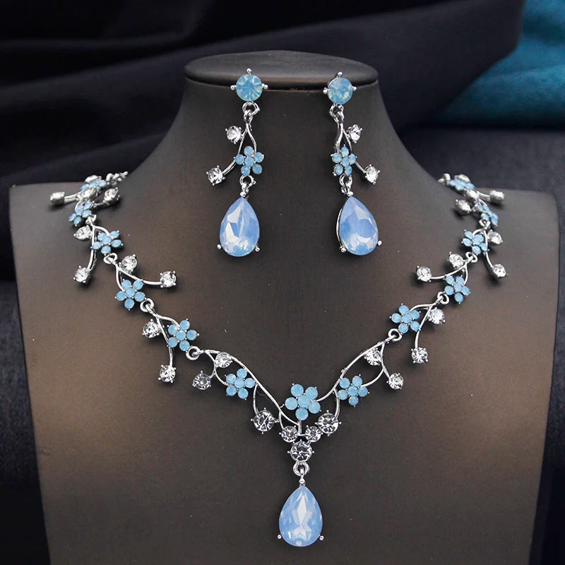 Rhinestone Water Drop Bridal Jewelry Sets for Women Choker Necklace Earring Set Wedding Bride Jewelry Sets