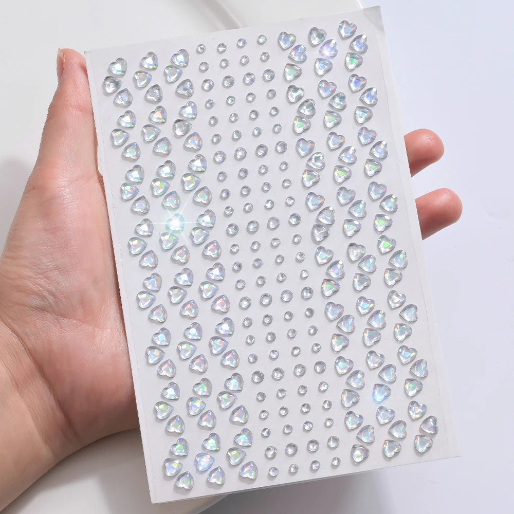 1sheet 900pcs Rainbow Face Glittle Gem Stickers Stick-On Facial Tattoo Eye Rhinestone Jewels 3/4/5mm Mix Wedding Party Make Up