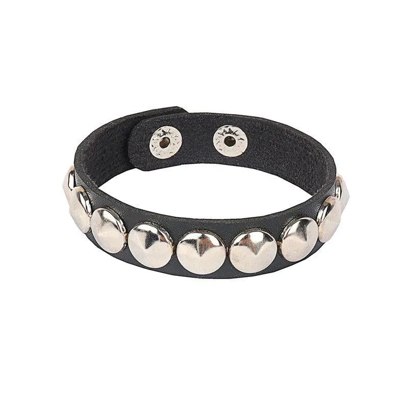 90s Fashion Punk Style Bracelet Personality PU Leather Three Rows Spikes Square Stud Bracelets Bangle 2024