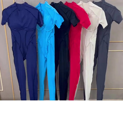 New Women's One-piece chest pad Yoga Jumpsuit leggings Short sleeve Backless Slim Fit Sports Outfit High elasticity soft comfort