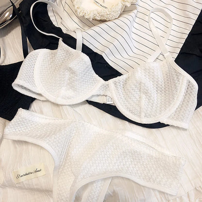 Summer 6 Color Women Underwear Sexy French Bralette Push Up Bra Set Ultra Thin Thread Fabric Breathable Lingerie With Thong Sets