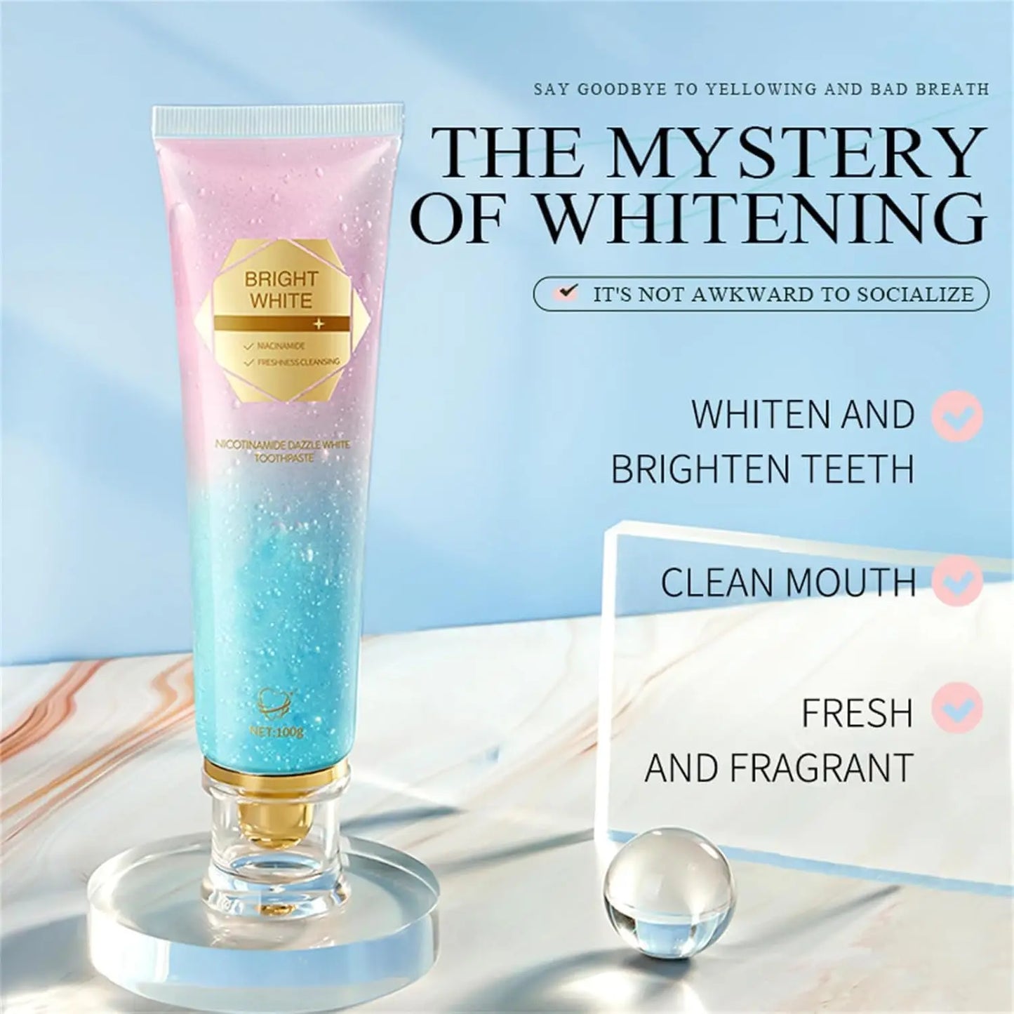 Niacinamide Whitening Toothpaste Intensive Whitens Teeth Protects Enamel Removes Stains & Refreshes Breath Daily Oral Care