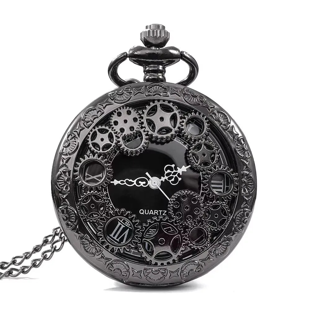 Vintage Bronze Steampunk Copper Cutout Gear Quartz Pocket Watch Necklace Pendant Clock Chain Men Women Chain Gift