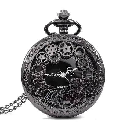 Vintage Bronze Steampunk Copper Cutout Gear Quartz Pocket Watch Necklace Pendant Clock Chain Men Women Chain Gift