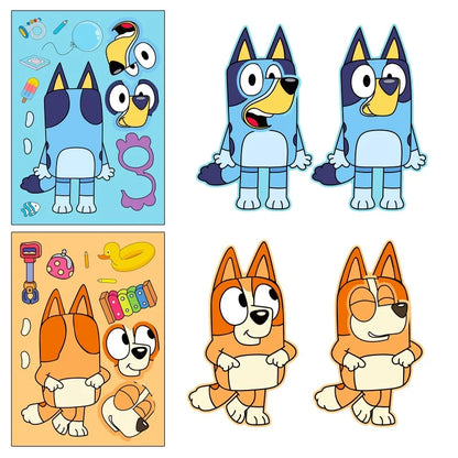 6/12/18Pcs Bluey Anime Cartoon Dog Puzzle Stickers Cute Children DIY Color Puzzle Education Stickers Kids Funny Toys Gift
