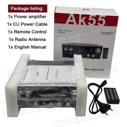 AK55 HiFi-Digitalverstärker Kanal 2.0 Bluetooth Surround Sound AMP Max Power 90Wx2 Lautsprecher für Heimauto BT 5.0 Audio AMP