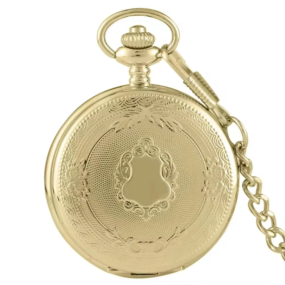 Carved Floral Rattan Shield Crown Pattern Pendant Steampunk Vintage Pocket Watch with Chain For Men Gift