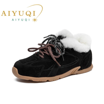 AIYUQI Women Sneakers New Genuine Leather Retro German Training Shoes Women Winter Velvet Fur Flat Casual Shoes Women