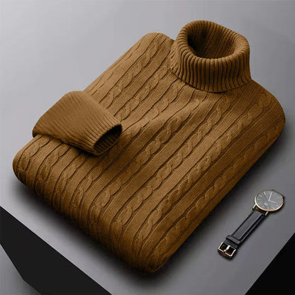 2025 New Men's High Neck Sweater Solid Color Pullover Knitted Warm Casual Turtleneck Sweatwear Woolen Mens Winter Outdoor Tops