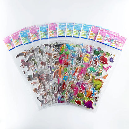 12 Sheets Wild Animals Style Stickers 3D Cartoon Classic Toys Scrapbook Learning Cognitive Sticker for Kids Gift