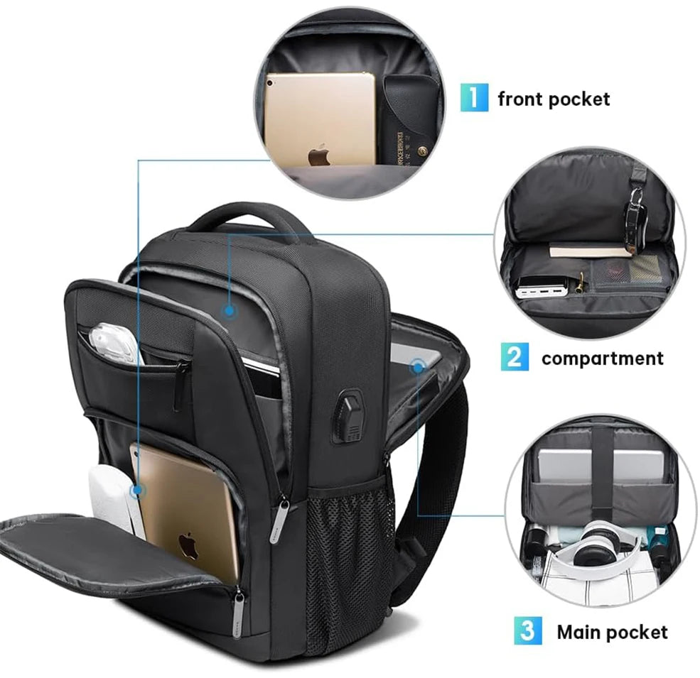 BANGE Sling Travel Laptop Backpack Fits 15.6 Inch Laptop for Men and Women Waterproof with Side Mesh Pocket USB Charging Port
