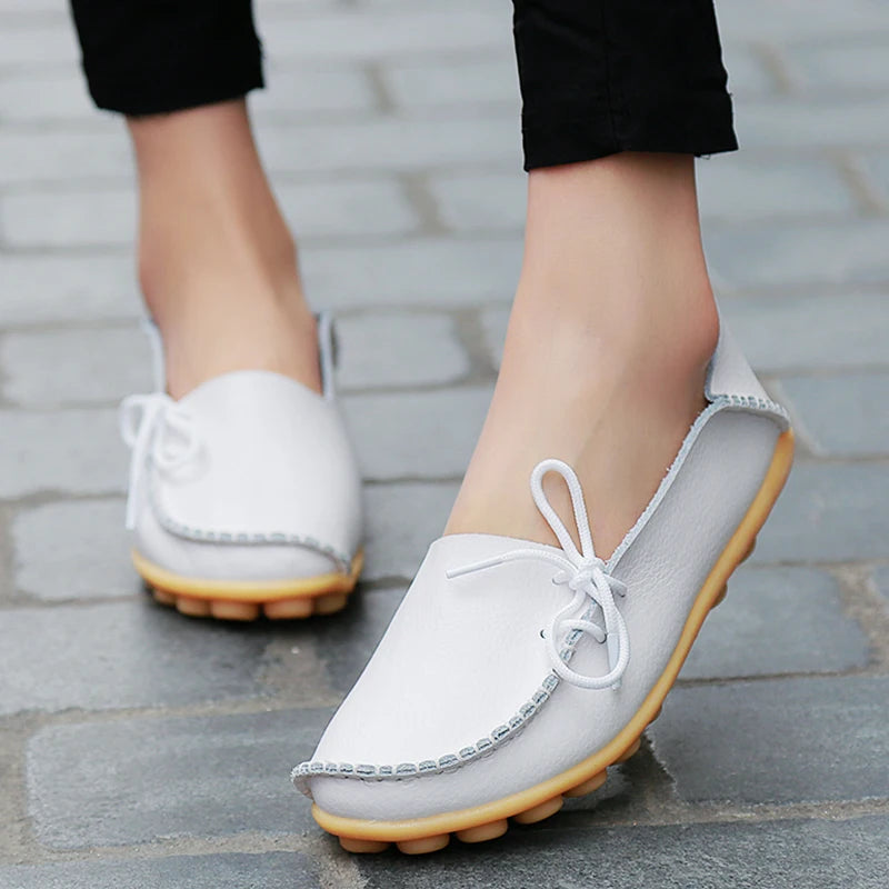 Fashion Women Flats Genuine Leather Oxford Women's Shoes Moccasins Women Shoes Slip On Bowtie Flats Tenis Shoes Woman Plus Size