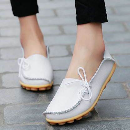 Fashion Women Flats Genuine Leather Oxford Women's Shoes Moccasins Women Shoes Slip On Bowtie Flats Tenis Shoes Woman Plus Size