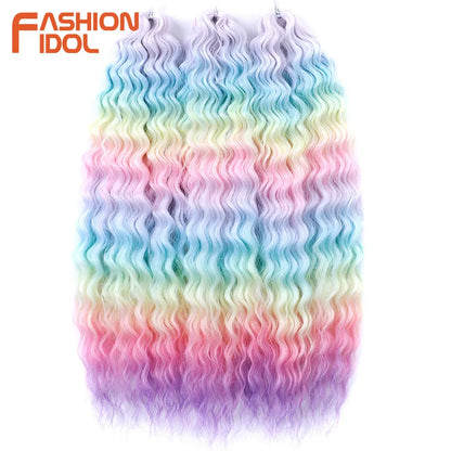 Ariel Hair Synthetic Twist Crochet Curly Hair 24 Inch Water Wave Braid Hair Ombre Blonde Brown Deep Wave Braiding Hair Extension