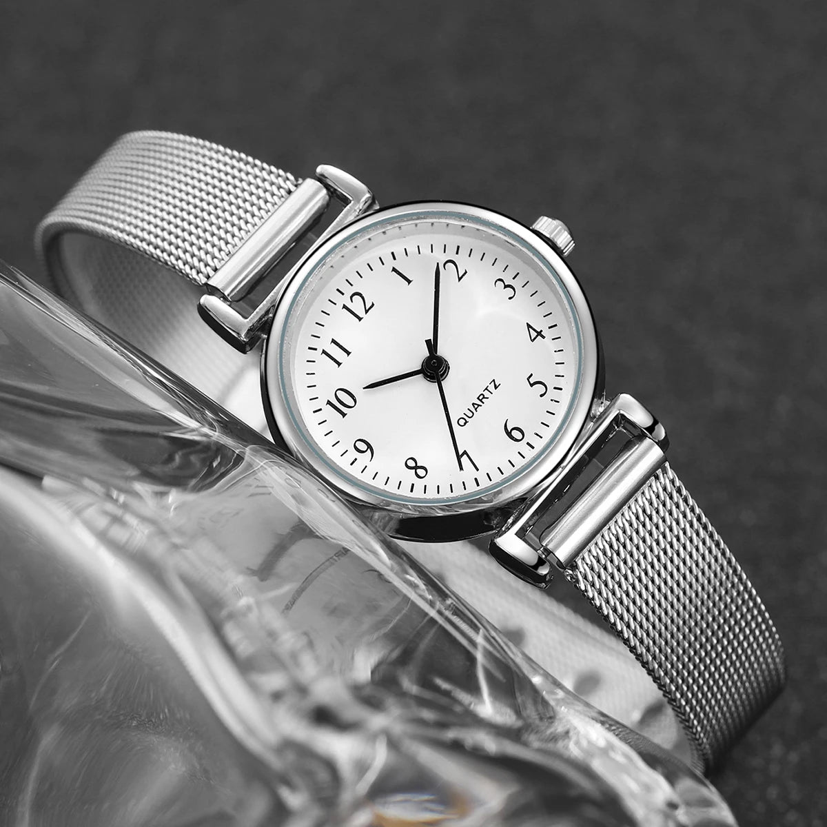 2PCS Fashion Arabic Dial Women Quartz Watch Steel Mesh Band Watches Opening Cuff Bracelet Bangle Set£¨Without Box£©