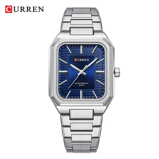 CURREN 8457 Square Minimalist Steel Band Watch Waterproof Couple Watch Men's and Women's Watch with Bar Dial