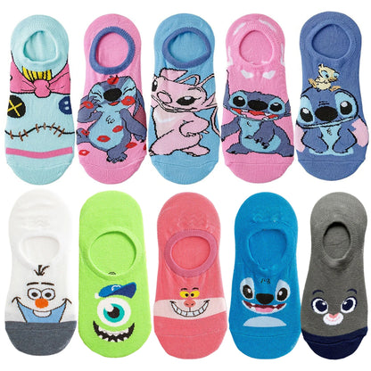 10Pairs miniso disney Unisex Cartoon Anime Socks Men Women Hip Hop Street Style Funny Casual Short Boat Socks
